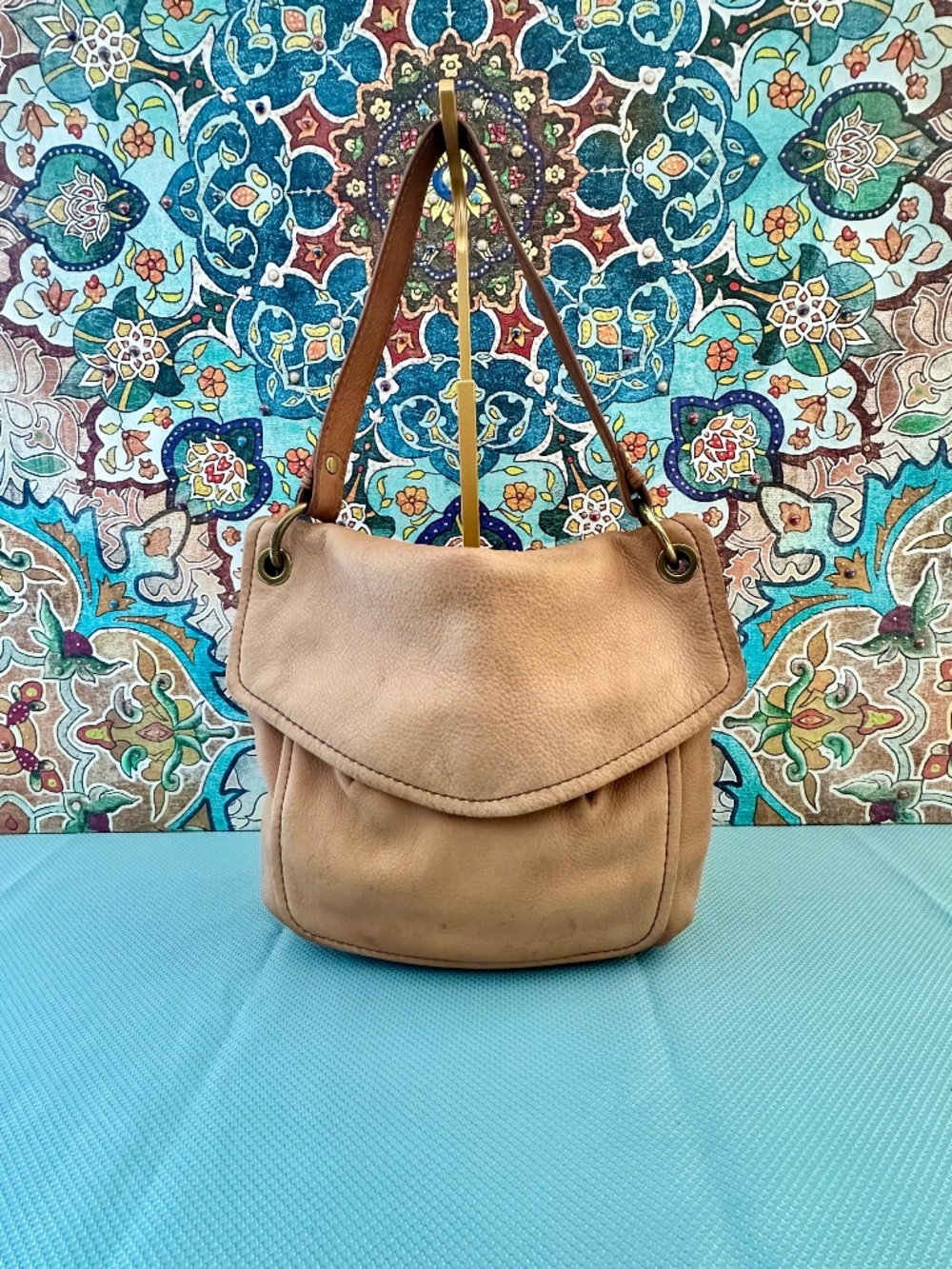 Fossil Taupe Leather Shoulder Flap Hobo